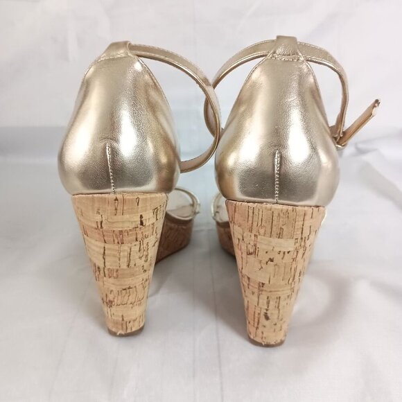 Aldo Gold Platform Wedge Sandals Women’s Size 8.5 Ankle Strap Open Toe Shoes - Picture 5 of 9